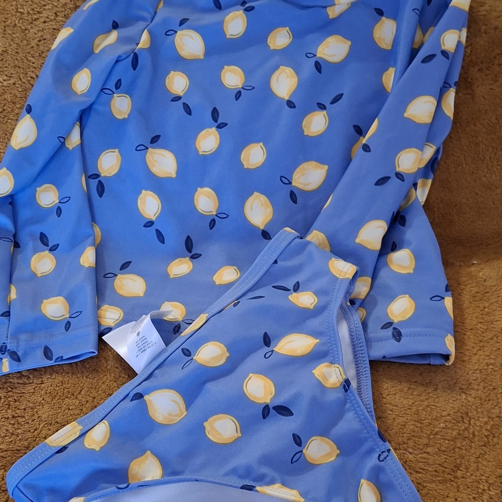 Blue Lemon Print Kids 2 Pc. Swim Suit